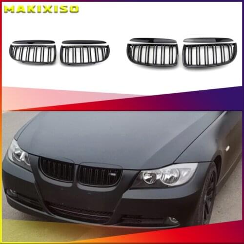 4PC/SET Pair Car Front Kidney style Double Slat Grille Set For BMW E90 E91 2005-2008