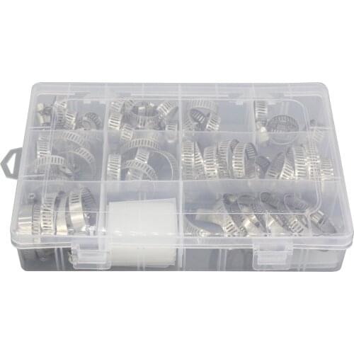 60 PCS/Box mixed charging pipe hose hoop clip 304 stainless steel hose clip 8-38mm series combination assembly
