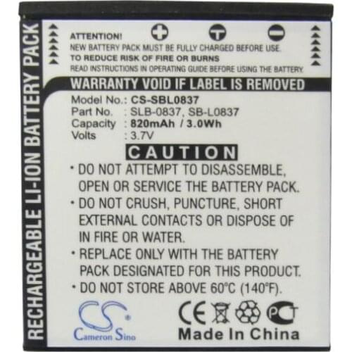 Cameron sino 820mah battery for SAMSUNG Digimax i5 i50 i6 PMP i70 i70S L50 L60 L70 SB-L0837 SLB-0837 Camera Battery