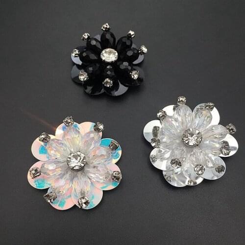 Sequins Flowers Appliques With Rhinestones Crystal Beads Sew On Clothes Dress Patches Brooches Scrapbooking Decor
