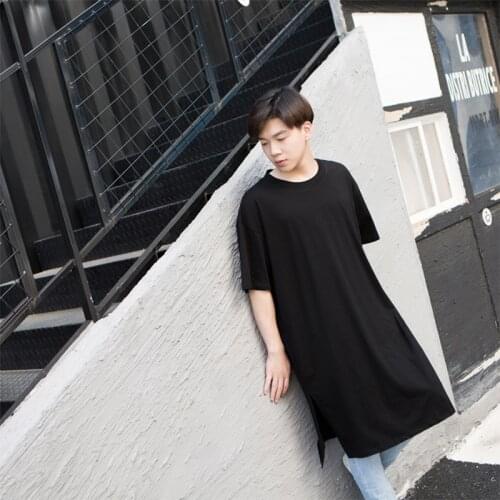 Summer personality ultra-long half-sleeved T-shirt undershirt short-sleeved ultra-loose t-shirt over the knee long tide mens sh