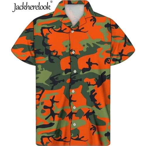 Jackherelook Orange Camouflage Print Plus Size Hawaiian Short Sleeve Shirt Fashion Mens Clothing Summer Beach Shirts Hawaiana