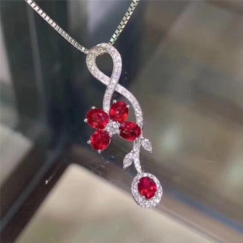Jewelry Ruby Pendant for Daily Wear 3mm*4mm I Grade Natural Ruby Silver Pendant 925 Silver Ruby Jewelry for Office Woman