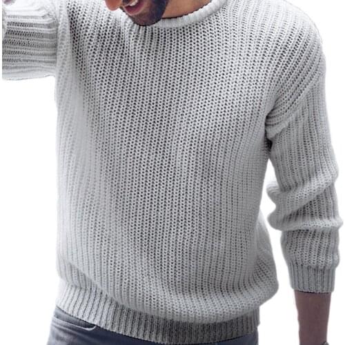 Men Autumn Winter Solid Color O Neck Long Sleeve Knitted Sweater Pullover Top