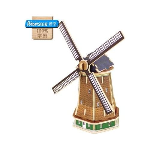 2017 New DIY 3D Wooden Puzzle Holland Windmill Model Building Kits for Children
