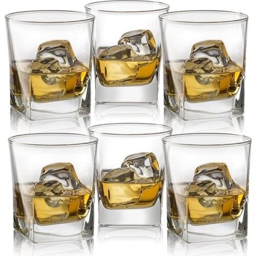 Set of 6 Double Old Fashioned Whiskey Glass - 10 oz Crystal Glasses Square White Spirits Mug Scotch Cups Wine Cup Bar Drinkware