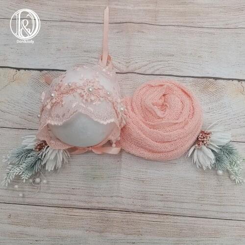Don&Judy Soft Baby Photo Wraps with Hat 2pcs Sets Newborn Girls Photography Prop Infant Picture Accessories Studio Photo Shoot