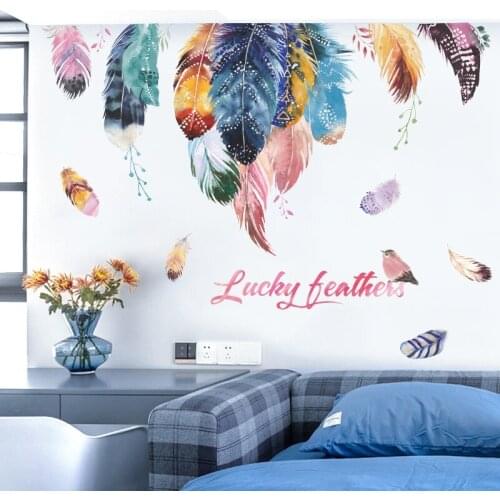 Colorful Feather Wall Sticker for Bedroom Girls Room Sofa Background Wall Diy Wall Arrangement for Added Warmth and Spirit