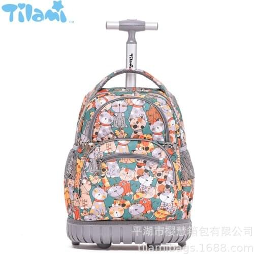 2021 new 16-inch roller backpack childrens school backpack trolley backpack push bag youth student school rolling backpack