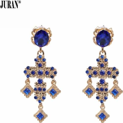 JURAN New Arrivals Vintage Crystal Cross Drop Earrings for Women Baroque Bohemian Large Long Earrings Jewelry Brincos 2019