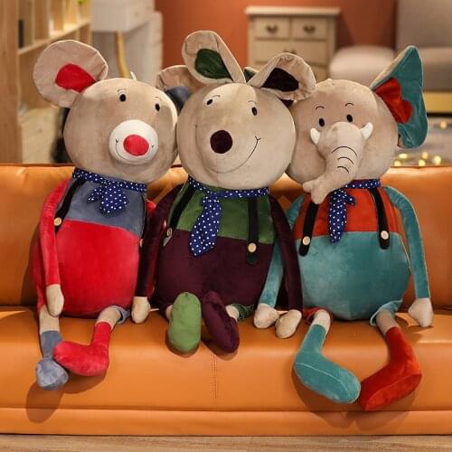 60/80/120CM New Plush Elephant With Clothes Three Animals Dolls Home Decor Stuffed Mouse Rabbit For Kids Holiday Present