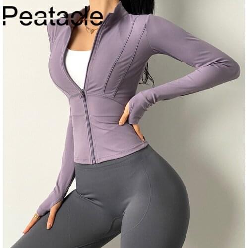 Peatacle Zipper Yoga Wear Womens Tight-fitting Stretchy Quick Dry T-shirt Training Fitness Sports Top Running Jacket