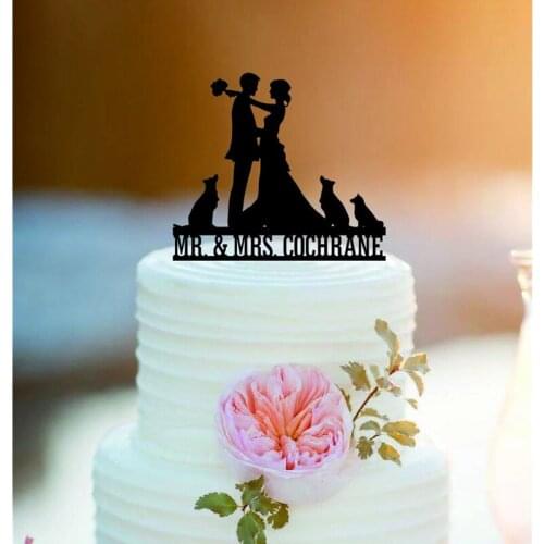 Custom wedding glitter cake topper with dogs /Mr and Mrs Wedding Cake Topper /Personlized Bride And Groom/coupon with dogs