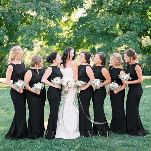 Simple Black Satin Mermaid Bridesmaid Dresses Backless Wedding Party Gowns Floor-Length Women Occasion Dresses Plus Size
