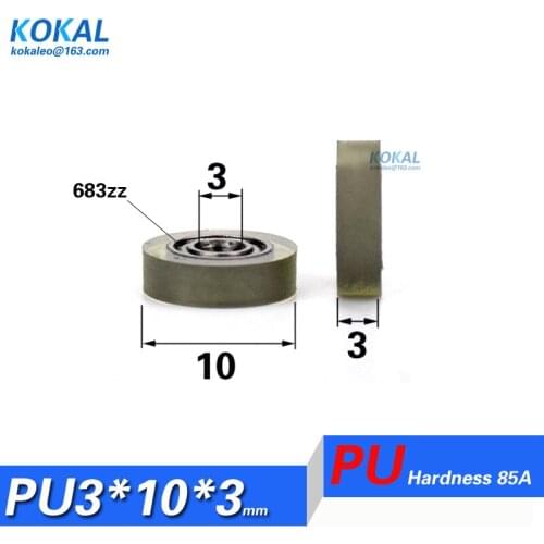 [PU0310-3]Free shipping 10PCS 683zz 683 bearing coatef PU rubber money count machine PU Rubber Soft PU Roller Wheel 3*10*3mm