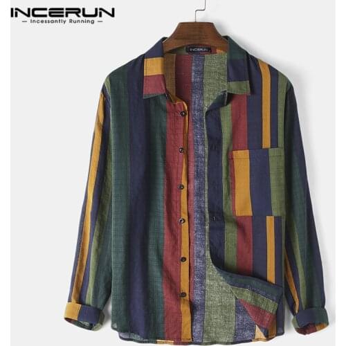 INCERUN Colorful Striped Men Shirt Streetwear 2021 Long Sleeve Lapel Camisas Hombre Fashion High Quality Brand Casual Shirts 7