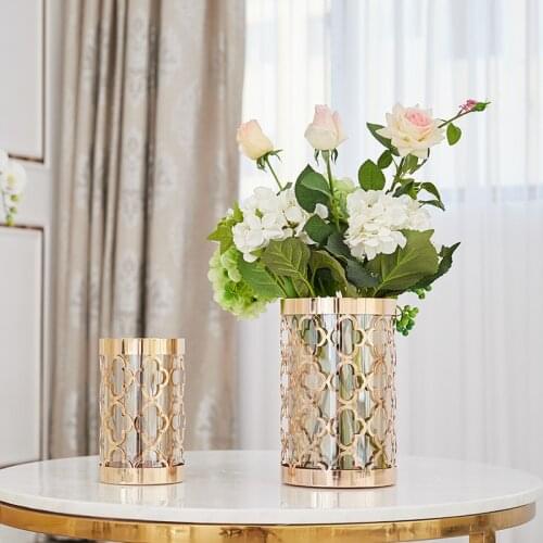 Nordic Modern Gold Metal Vase Flower Windproof Wedding Centerpieces for Tables Nordic Decoration Home Plant Pots Decorative 2021