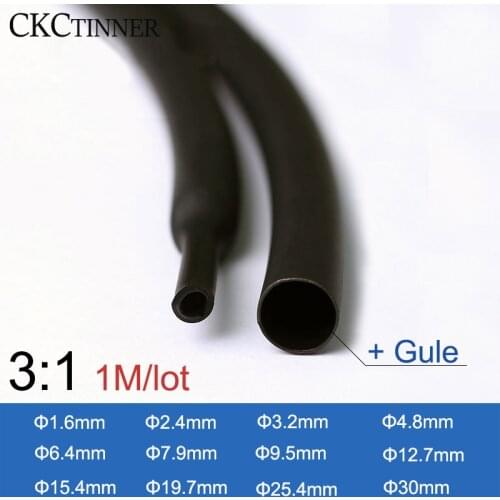 1M /lot 3:1Black heat shrink tube with double wall glue tube Diameter 1.6mm-30mm cable sleeve Adhesive Lined Sleeve Wrap