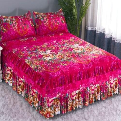 Bed Skirt thin ( Without Pillowcase ) Flower Printed Fitted Sheet Comfortable Bedsheet King Queen Size Bedspread Mattress Cover