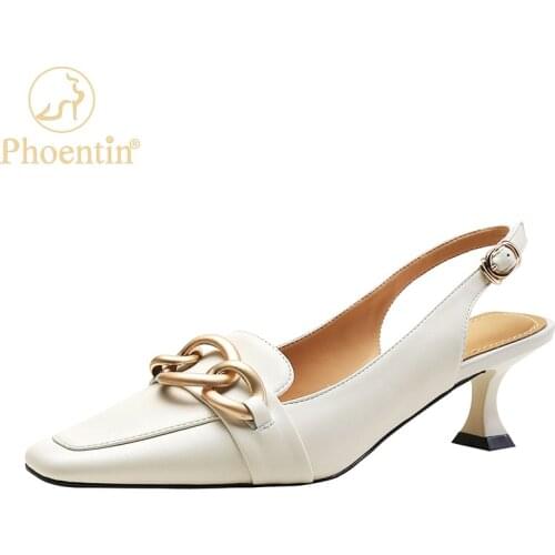 Phoentin White slingbacks Pumps Ladies Genuine Leather Elegant sandals 2021 Summer Autumn Woman thin high Heels shoes FT1619