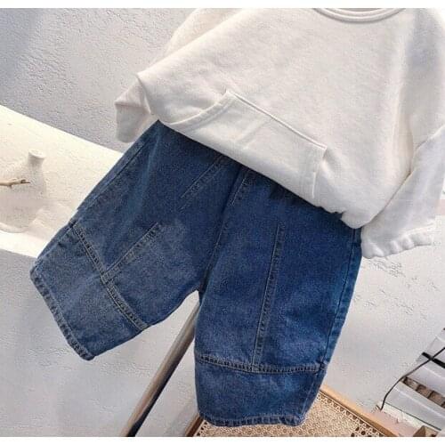 2020 Spring Children Pants Two-color 7 Points Pants boy and girls Children Cotton Linen Washed Pants