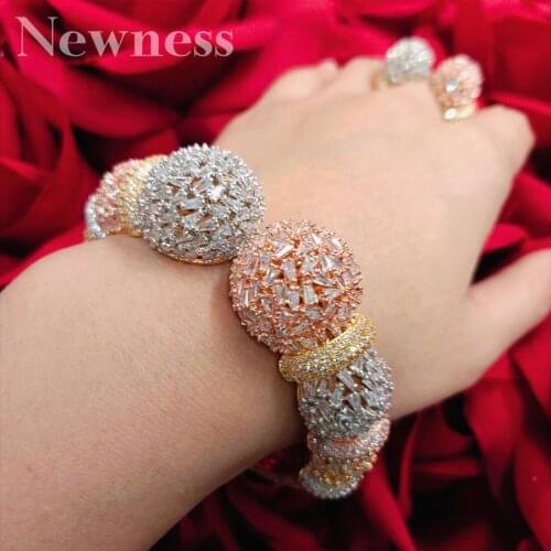 Newness NEW Luxury Baguette CZ Bangle Ring Set Jewelry Set For Women Wedding Cubic Zircon Crystal CZ aretes de mujer modernos