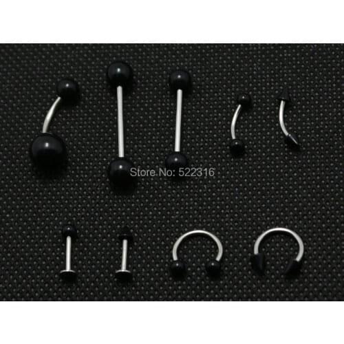 Tongue eyebrow lip nose belly rings 900pcs black colors body piercing jewelry stainless steel septum acrylic ball/cone