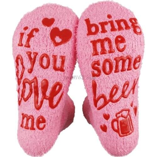 Women Novelty Pink letter Socks Funny Words Wine Coffee Chocolate Warm Hosiery