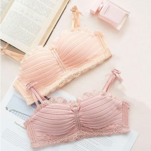 Wasteheart Sexy Pink Women Fashion Wireless Lace Bow Bras Push Up Padded Bralette Cup 36 38 A B Underwear Seamless Female Bras