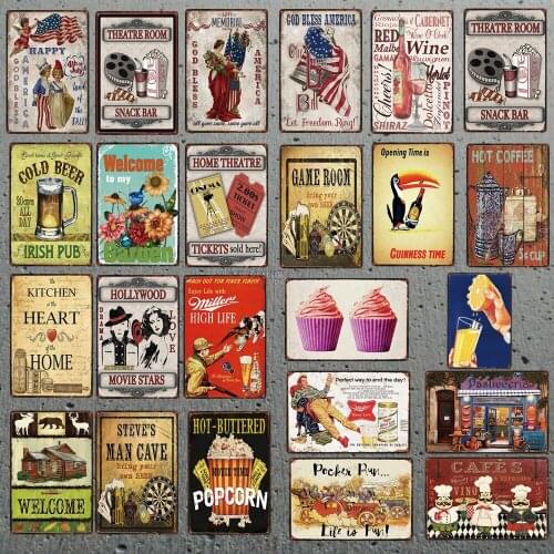 Popcorn Snack Bar Tin Signs Man Cave Metal Plate Shabby Chic Wall Bar Restaurant Home Art Cinema Decor Cuadros DU-5157A