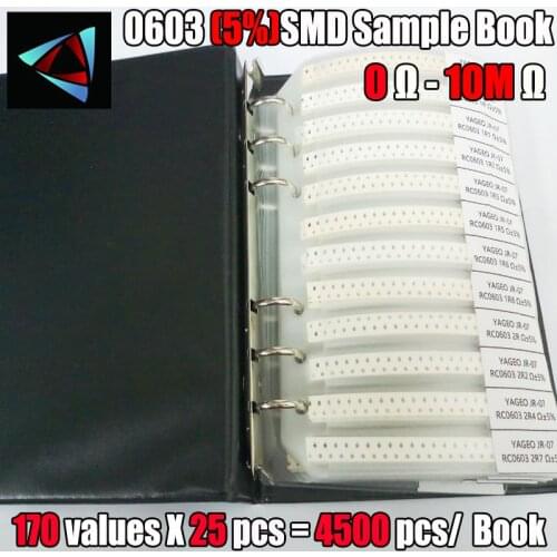 0603 SMD Resistor Sample Book 5% 0R~10M Tolerance 170valuesx25pcs=4250pcs Resistor Kit