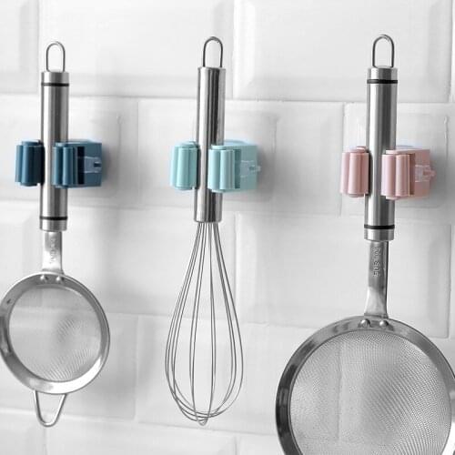 1Pc Mop Holder Wall Mounted Kitchen Tools Organizer Holder Bathroom Adhesive Storage Broom Hanger Clip Mop Hook Racks