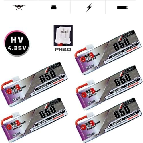 5PCS Gaoneng GNB 1S 4.35V/3.8V 650mAh 60C/120C HV Lipo battery PH2.0 Plug for Tinyhawk Snapper7 E010 M80S Tiny7 Beta85 Drone