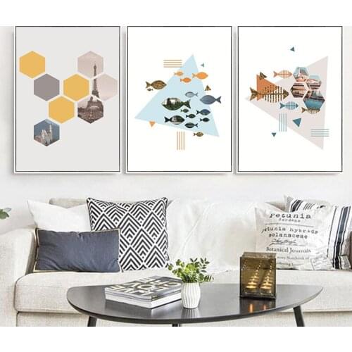 Abstract Geometry Fish Wall Art Prints And Posters Nordic Canvas Painting Living Room Decor Picture Minimalist Home Decoration