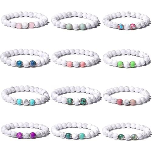 Natural White Howlite Real Stone Beads Bracelet With Turquoises Rhodochrosite Charm Bracelets For Women Men Wholesale Jewelry