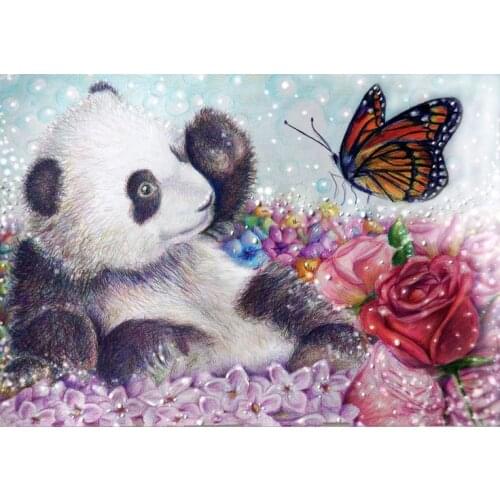 Diy Diamond Paintings Cross Stitch Home Decoration Full Rhinestone Wall Stickers Embroidery Needlework Panda And The Red Rose