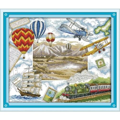 Travel round the world cross stitch kits 14ct 11ct print canvas embroider pattern tool DIY handmade needlework decoration