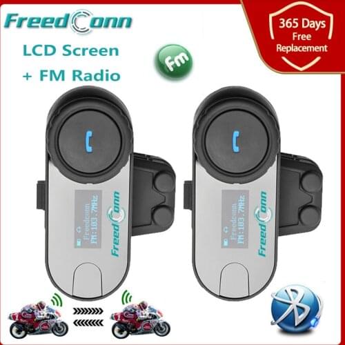 2 Pcs FreedConn TCOM-SC Bluetooth Motorcycle Helmet Intercom Moto BT Interphone Headset with LCD Screen FM Radio