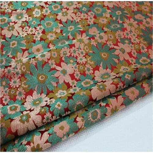 HLQON brocade Tang suit red green fabric patchwork felt tissue telas bed sheet cheongsam dress children coat cloth 75cm width