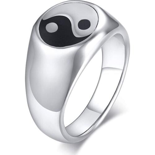 Keisha Lena 12mm Bagua Yingyang Balance Ring for Men Women Stainless Steel Boy Party Jewelry
