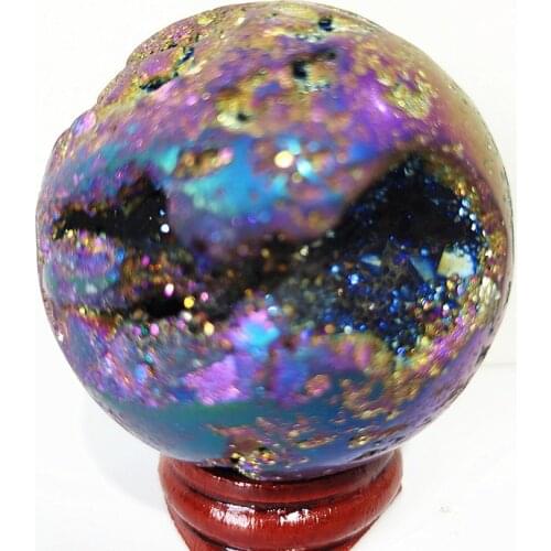 A49-50mm Natural crystal cluster beehivevug Plating color stonel ball home decorated chakra healing crystals