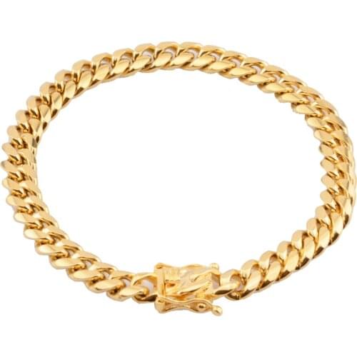 Granny Chic 8mm Cuban Miami Chain Bracelets Stainless steel Dragon Clasp Out Hip hop Casting Button Chain Bangle