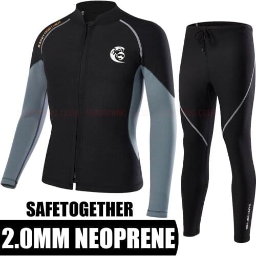 SAFETOGETHER 2.0MM NEOPRENE MENS DIVING JACKET LONG SLEEVES SNORKELING COAT SURFING SHIRTS PANTS WINTER WARM WETSUITS SWIMWEARS