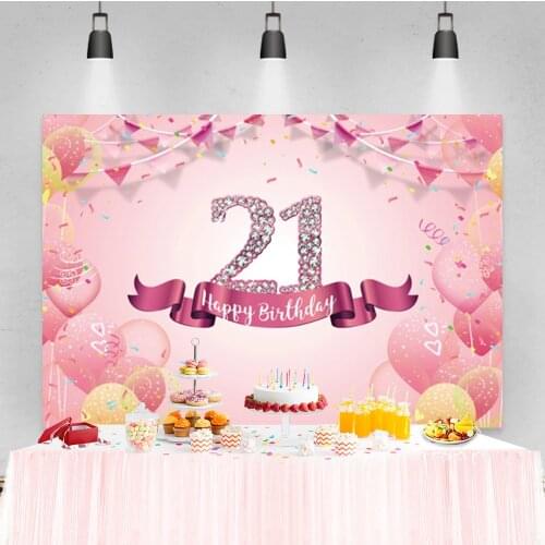 Laeacco Girls Birthday 21th Diamond Pink Balloon Portrait Custom Photo Backdrop Photographic Photo Background For Photo Studio