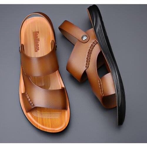 2021 Summer New Genuine Leather Mens Sandals Slippers Casual Soft Sole Outer Wear Dual-purpose Beach Shoes For Men Sandals