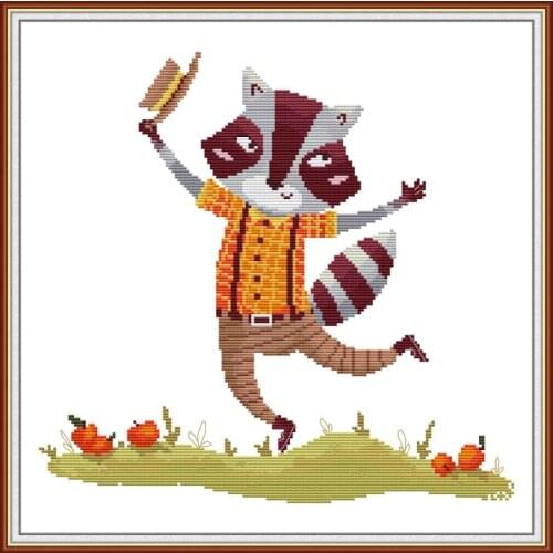 Mr. civet cat DIY simple pattern cross stitch kits cute cartoon animal 14CT 11CT count printing canvas embroidery set needlework