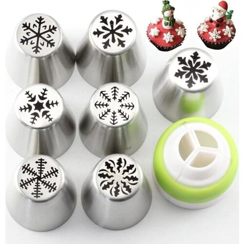 7Pcs Russian Icing Piping Tips Christmas Design Snowflake Pastry Nozzles Cupcake Cookie Decoration Pastry Baking Confectionery
