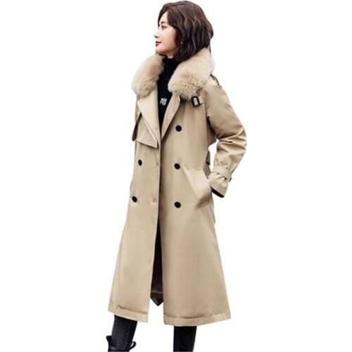 New Winter Warm Jacket Windbreaker Women Thick Velvet Solid Color Temperament Long Over-the-knee Overalls