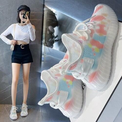 Okkdey Net celebrity flying woven coconut shoes female 2020 autumn new sports shoes female ice silk breathable old running shoes