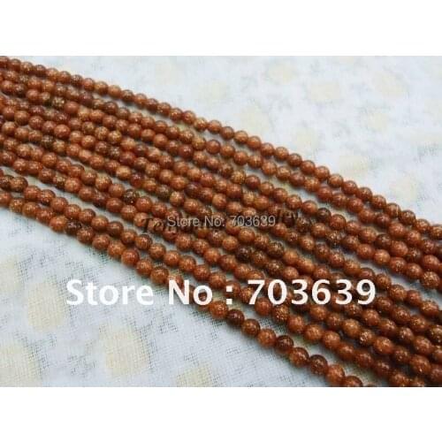 Wholesale 5 strands 4mm gold sand stone beads fit bracelet, necklace DIY, round ball glidstone beads, jewelry fittings, findings